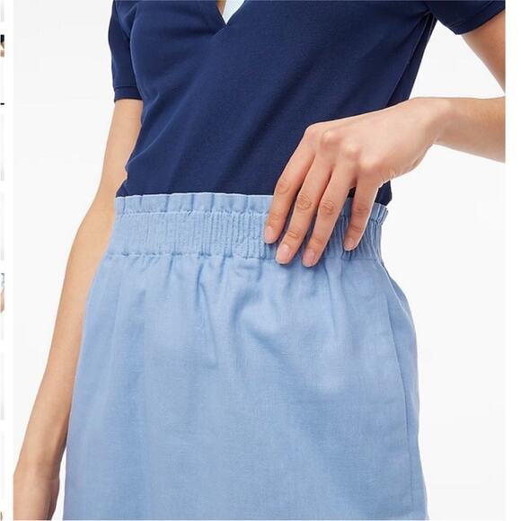 J Crew Blue Linen Cotton City Mini Skirt Paperbag Stretch Waist Size 0 NWT BF230 - Picture 3 of 15